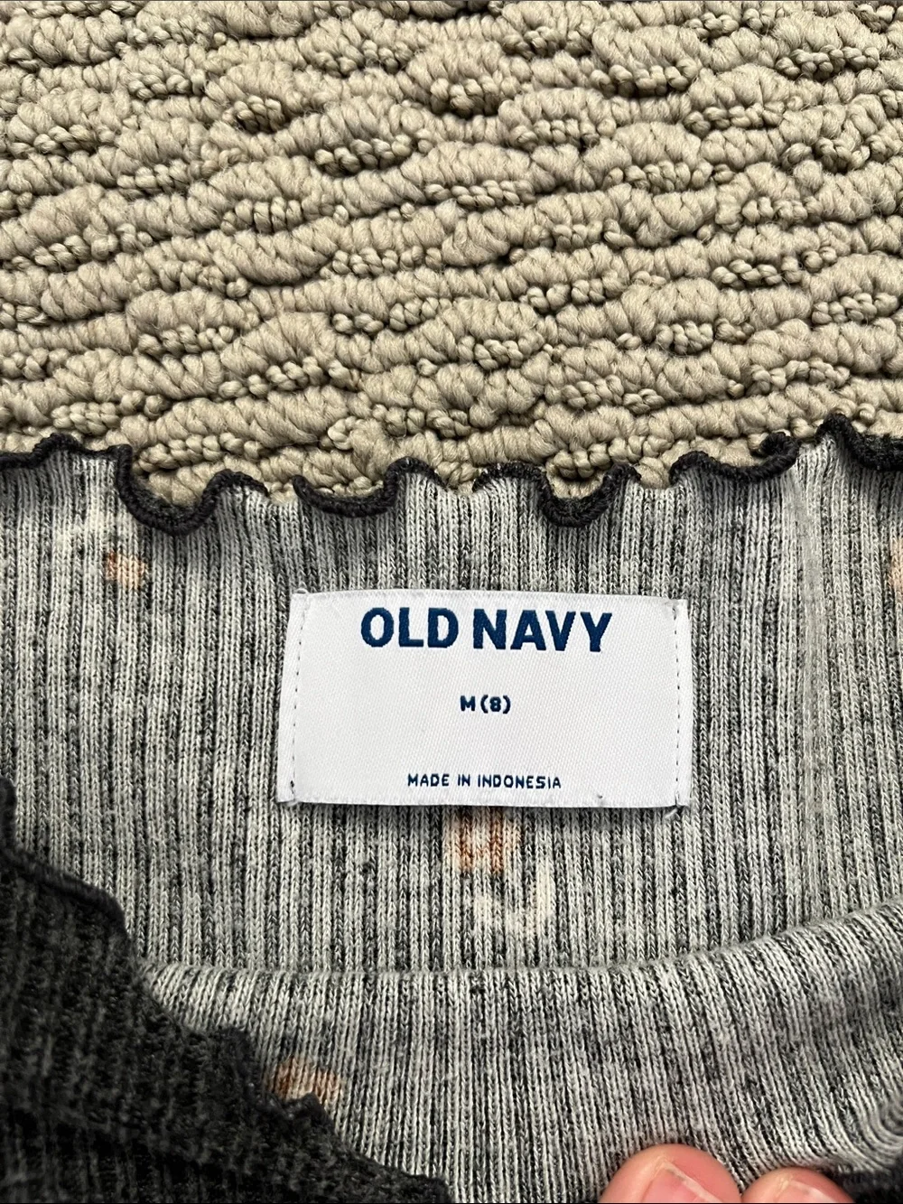 Old Navy Dark Gray Knit Sweater with Orange Floral Accents